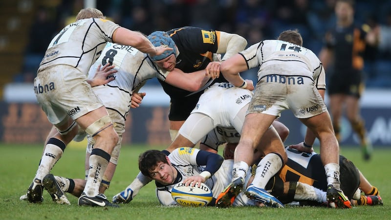 Cillian Willis (centre) in action for Sale Sharks in 2012. The Irish player is suing his former club over concussion suffered during a 2013 match that ended his rugby career. Photograph: David Rogers/Getty Images