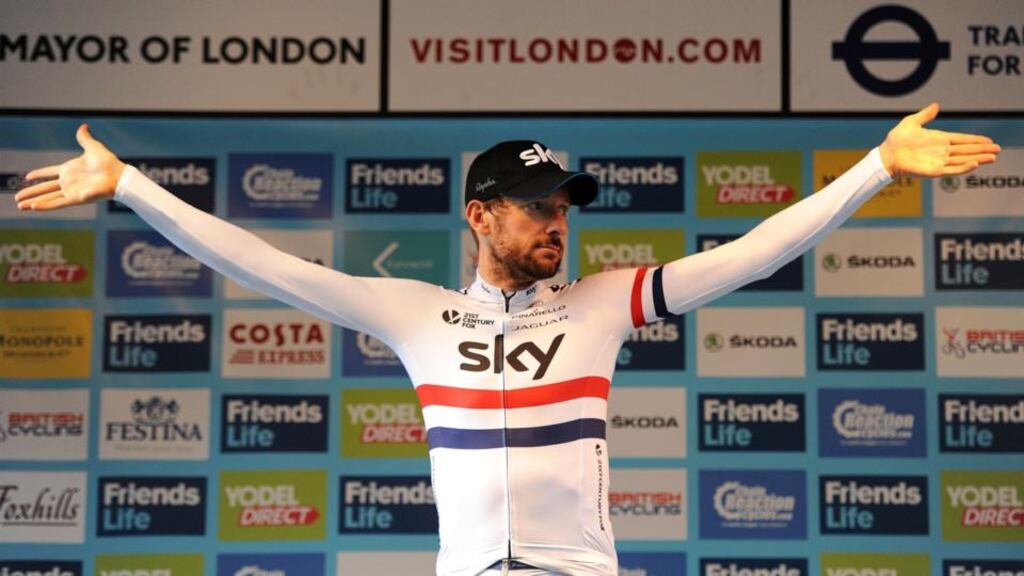 Britain’s Bradley Wiggins won the gold medal in the men’s time-trial at the Road World Championships in Spain. Photograph: Andrew Matthews/PA