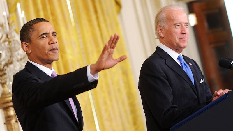 Then president Barack Obama and vice-president Joe Biden in 2010. Photograph: Olivier Douliery-Pool/Getty