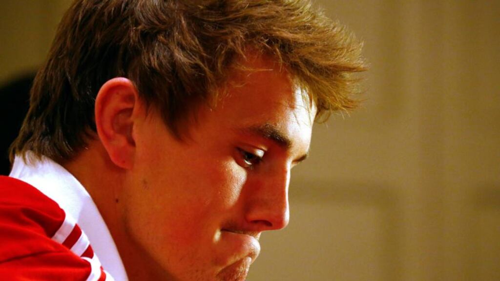British and Irish Lions centre Jonathan Davies answers questions from journalists during a media conference in Sydney. Photograph: David Gray/Reuters.