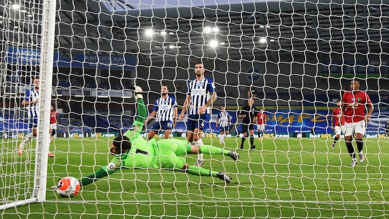 Mason Greenwood opened the scoring for Manchester United against Brighton on Friday. Photograph: Mike Hewitt/PA