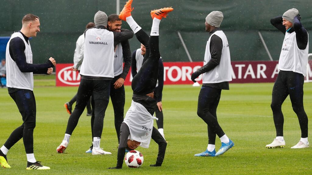 Jesse Lingard trains ahead of England’s World Cup quarter-final clash with Sweden. Photograph: Anatoly Maltsev/EPA