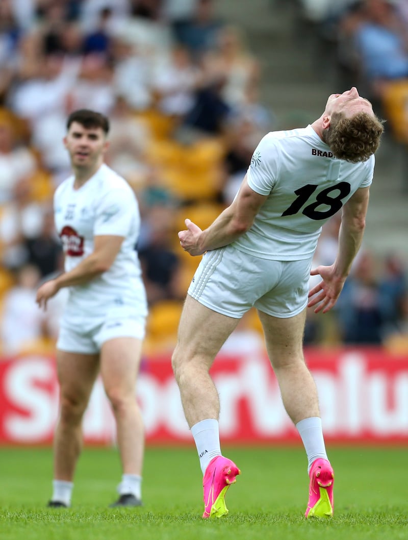 Kildare's Daniel Flynn reacts to missing a chance. Photograph: Ken Sutton/Inpho