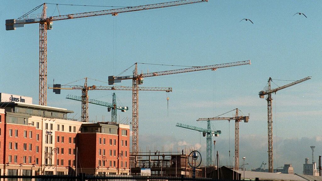 Cranes on the Dublin skyline. “One key point to recall in this panorama is that every single promise made on the hustings is predicated on a continuation of growth in Ireland, which itself depends on world growth.”