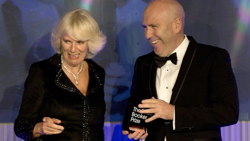 Richard Flanagan is congratulated by Camilla, Duchess of Cornwall as he is presented with the Man Booker prize. Photograph: Alastair Grant/Getty Images