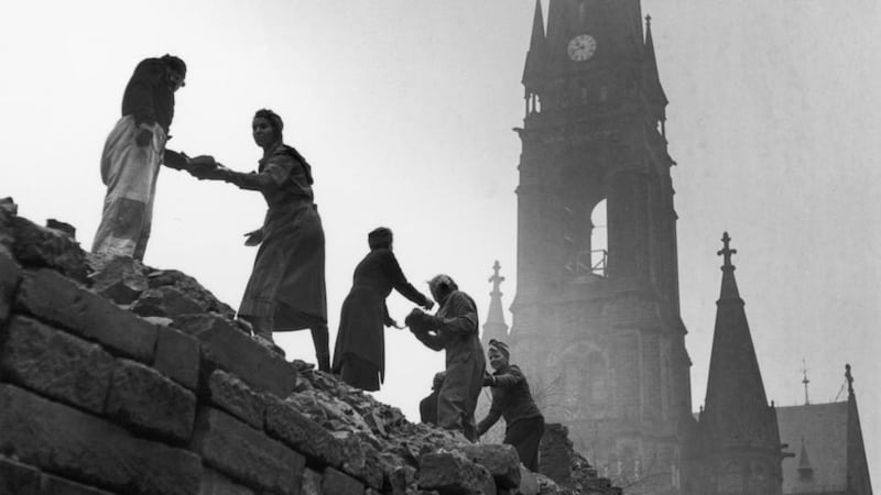 Rebuilding: women salvage bricks from the rubble of Dresden in 1946. Photograph: Fred Ramage/Keystone/Getty