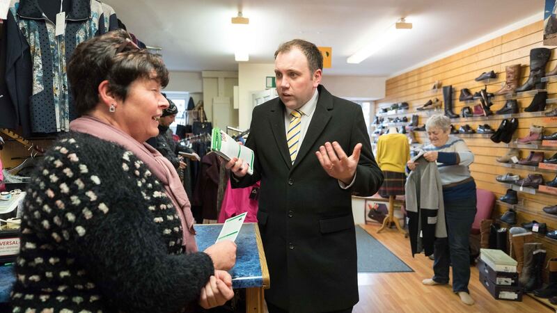 Fianna Fail TD Cathal Crowe canvassing in Milltown Malbay , Co Clare during the last general election campaign. Photograph: Eamon Ward