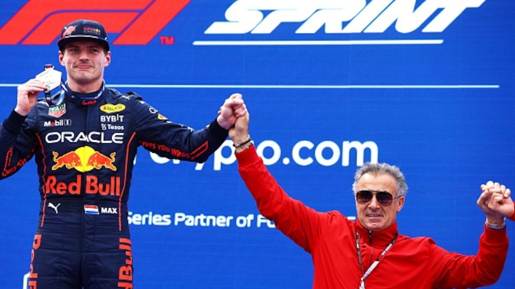Max Verstappen won Saturday’s sprint race at Imola. Photograph: Mark Thompson/Getty Images