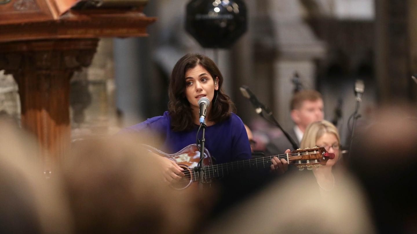 Katie Melua performs during a memorial service for Terry Wogan at Westminster Abbey. Photograph: Yui Mok - WPA Pool /Getty Images
