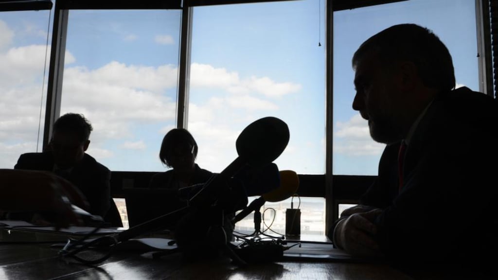 Siptu president Jack O Connor speaking at Liberty Hall, following the ballot on Croke Park extension. Photograph: Cyril Byrne/The Irish Times