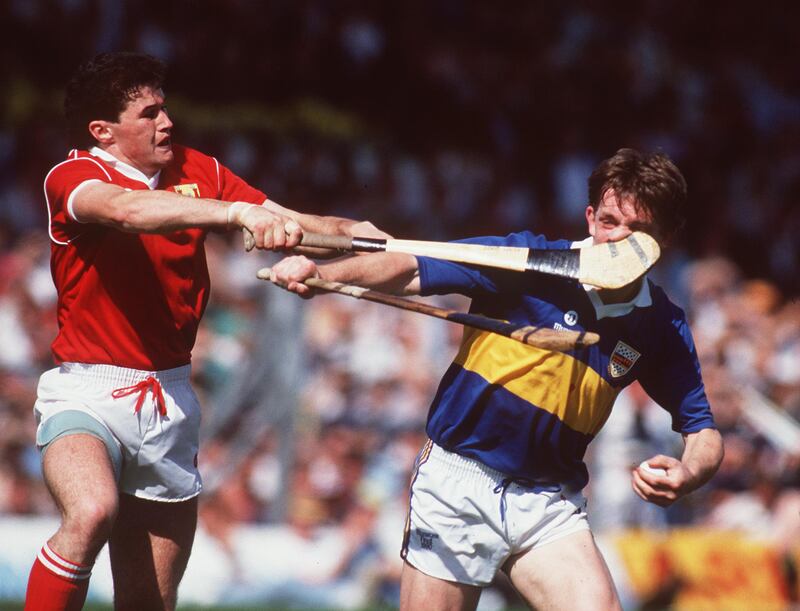 Cork's Denis Walsh and Tipperary's Nicky English during the 1990 Munster hurling final, in Thurles. Photograph: James Meehan/Inpho