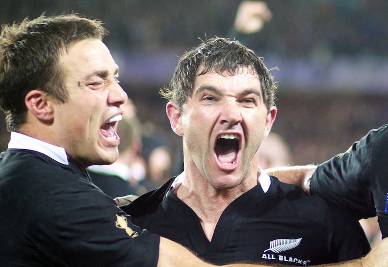 Stephen Donald (right) celebrates with Richard Kahui after New Zealand's victory in the 2011 World Cup final. Photograph: Tim Clayton/Corbis via Getty Images