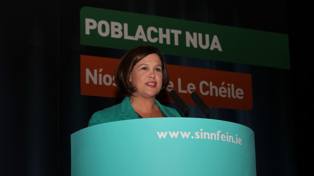 Sinn Féin deputy leader Mary Lou McDonald TD addresses the party’s árdfheis. She urged party members to vote in favour of a motion allowing them to vote on the issue of abortion according to their conscience. Photograph: Sinn Féin.