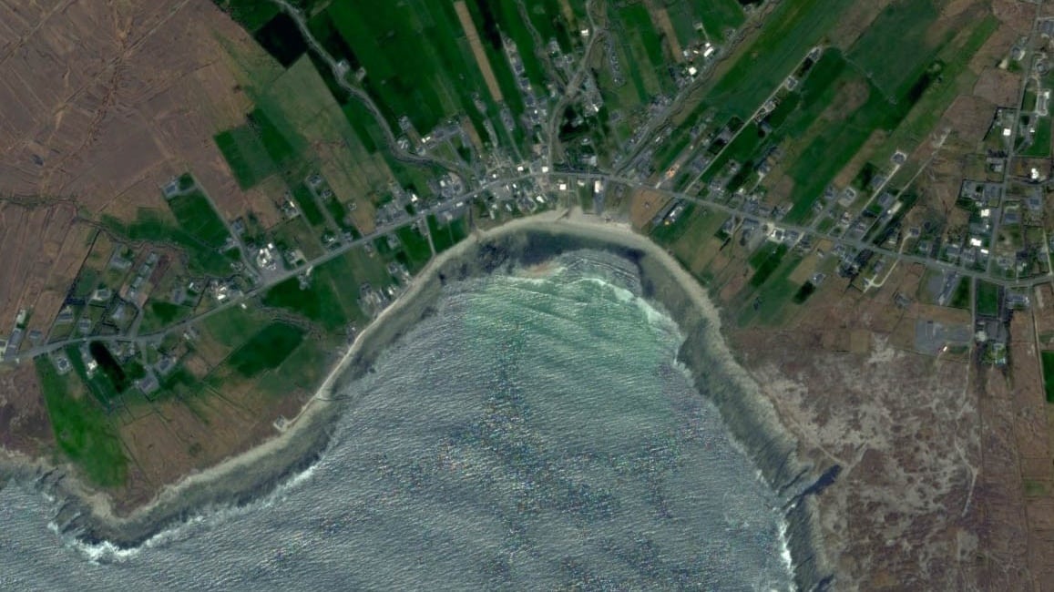 A Google Earth view from 2015 of the beach at Dooagh, Achill