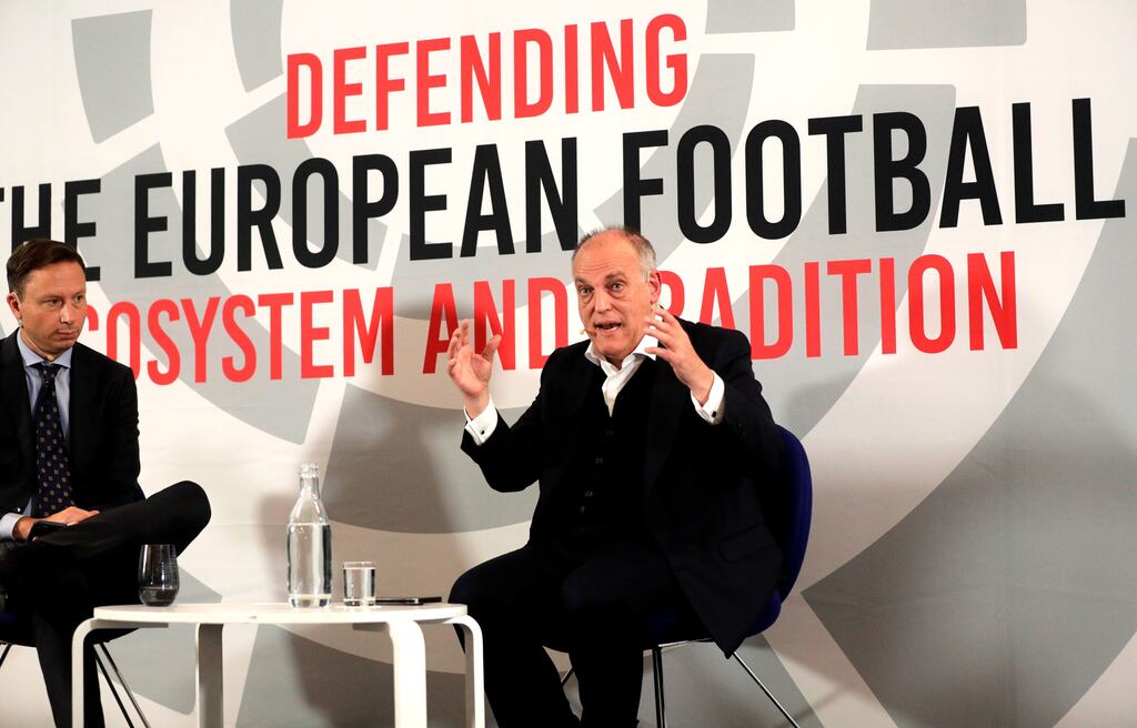 La Liga president Javier Tebas is an outspoken critic of the Super League despite it being driven by his two biggest teams. Photograph: Olivier Hoslet/EPA
