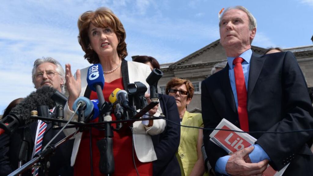 Minister for Social Protection Joan Burton announcing her bid for leadership of the Labour Party. Photograph: Dara Mac Dónaill
