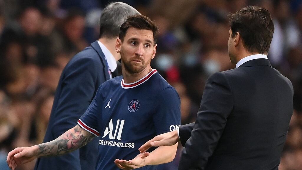 Lionel Messi was brought off as PSG chased a winner against Lyon on Sunday night. Photograph: Franck Fife/Getty/AFP