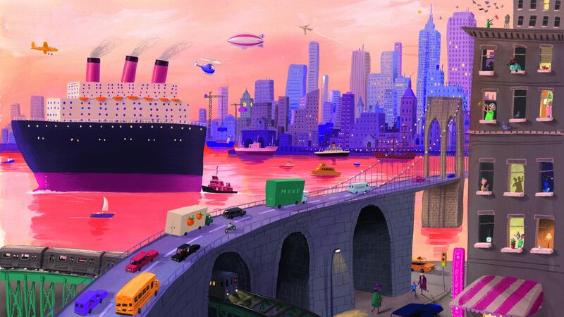 A picture of New York City from Oliver Jerrers’ latest book, Here We Are.