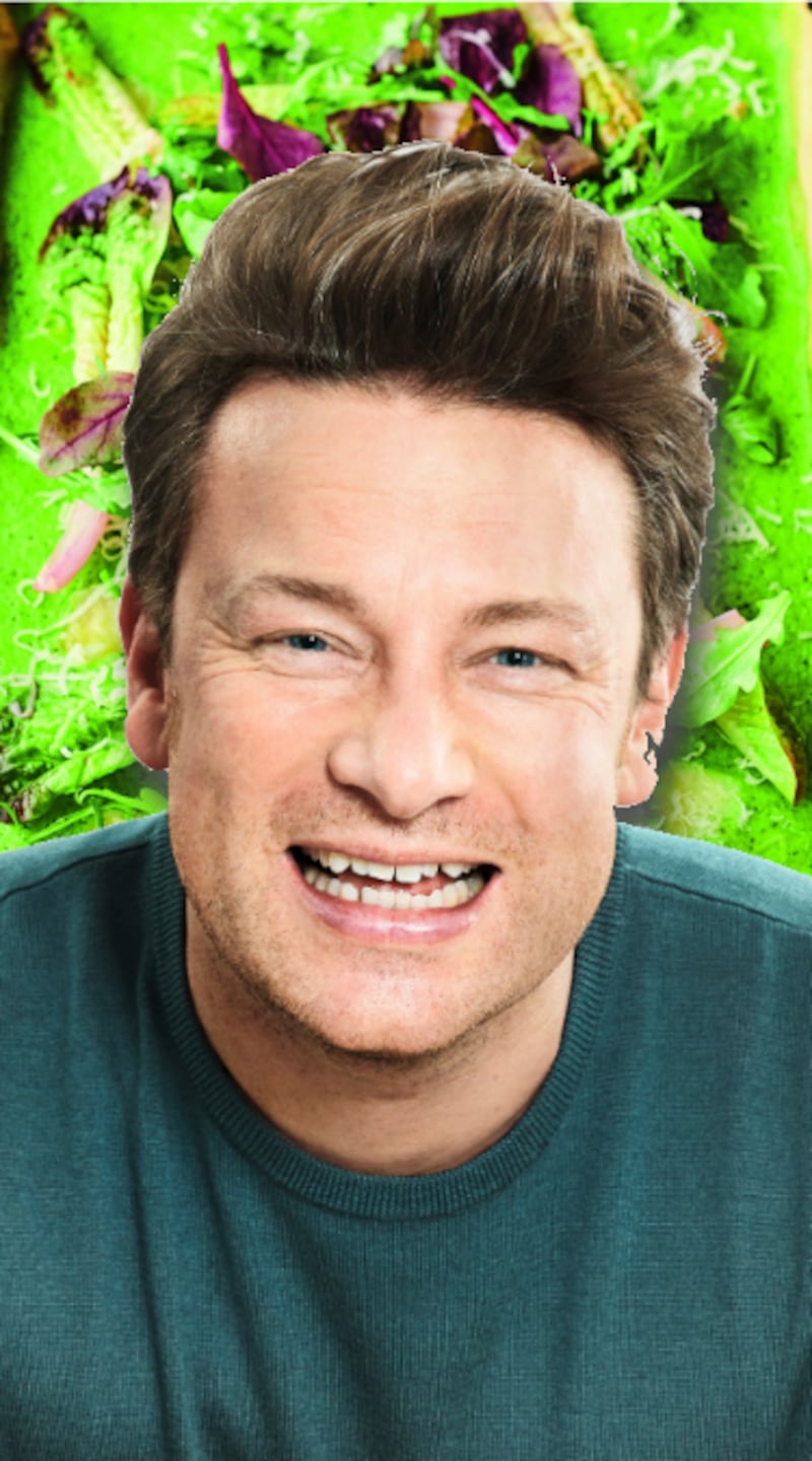 Jamie Oliver with some of his new dishes. Photograph of Jamie Oliver by: Levon Biss