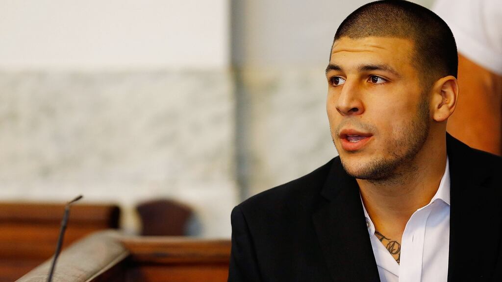 Aaron Hernandez during a courtroom hearing in August, 2013. Photograph: Jared Wickerham/Getty Images