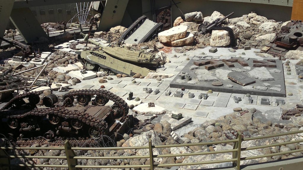 Hizbullah memorial: captured Israeli tank lies amid other remnants of battle. Photograph: Hamzah Tahan