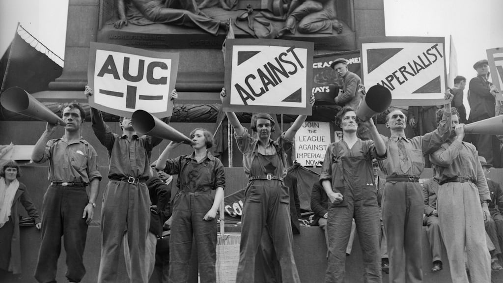 The League Against Imperialism canvasses for support at Trafalgar Square in London on  August 1st, 1931. Photograph:  Fox Photos/Getty Images