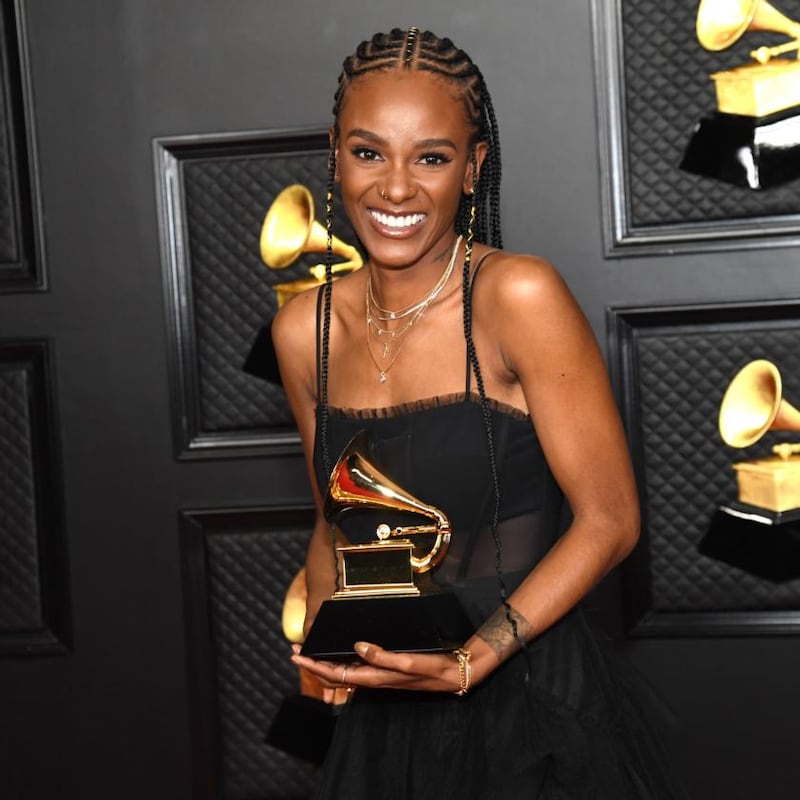 Tiara Thomas, winner of the song of the year award for I Can’t Breathe. Photograph: Kevin Mazur/Getty