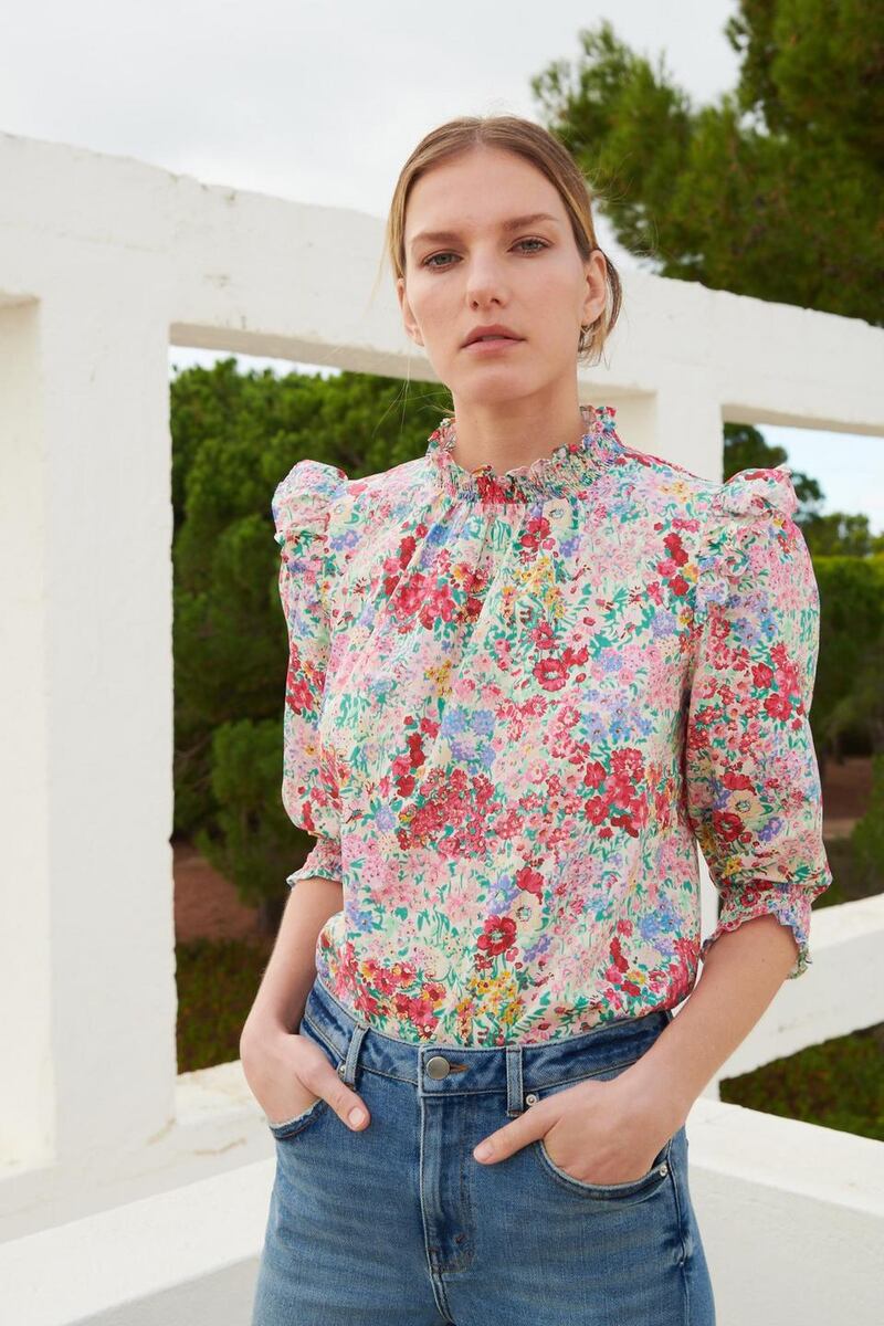 Blouse, €46, jeans, €62, Warehouse