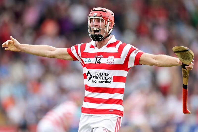 Paul Morris celebrates at the final whistle after Ferns St Aidans beat St Martin's to win their first Wexford SHC title at Chadwick's Wexford Park in August. Photograph: Laszlo Geczo/Inpho