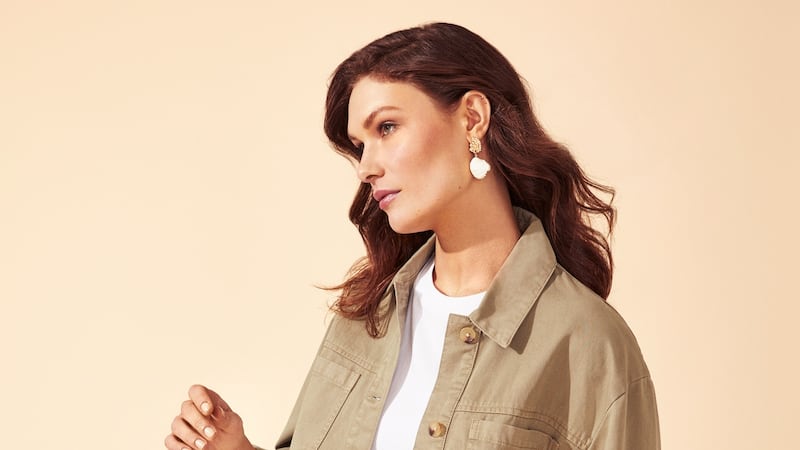 Beige jacket and white tee-shirt from Miss Selfridge.