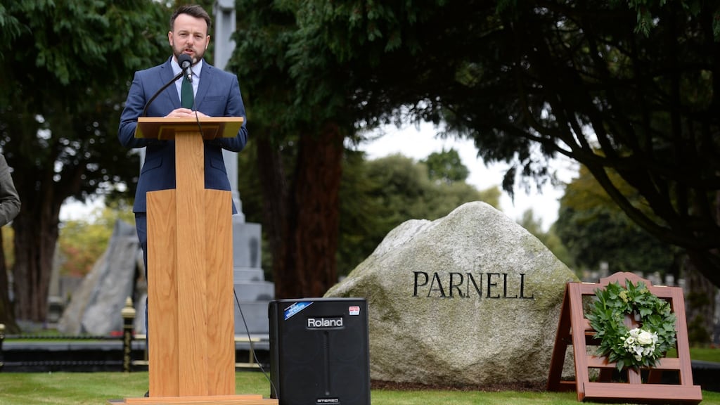Colum Eastwood, leader of the SDLP, delivering the annual Parnell Commemoration Lecture and graveside oration, at Glasnevin Cemetery, Dublin, last weekend. Photograph: Dara Mac Dónaill
