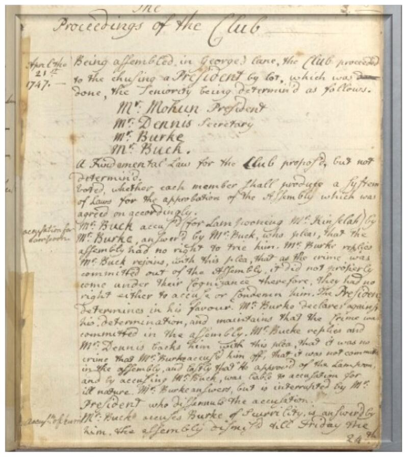Minutes of the College Historical Society of Trinity College Dublin
