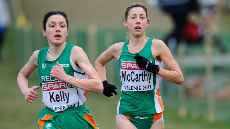 Elish Kelly running with Claire McCarthy during the 2011 European Cross-Country Championships in Velenje, Slovenia. Photograph: Sasa Pahic Szabo/Inpho