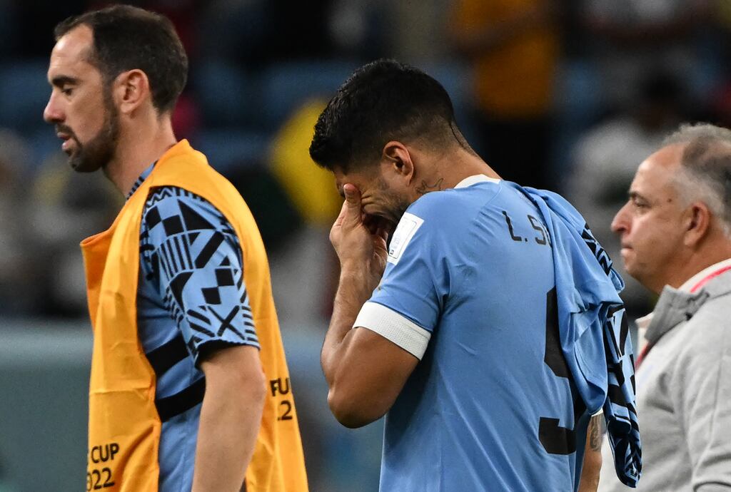 Uruguay's forward Luis Suarez in tears at the end of the game against Ghana. Photograph: Pablo Porciuncula/AFP via Getty