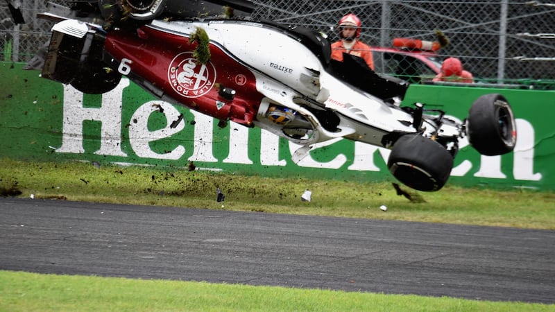 Ericsson’s car flips up in the air. Photo: Getty Images