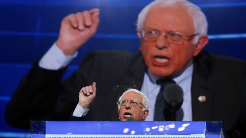 Bernie Sanders speaks during the first day of the Democratic National Convention in Philadelphia , Monday, July 25th, 2016. Photograph: Carolyn Kaster/AP