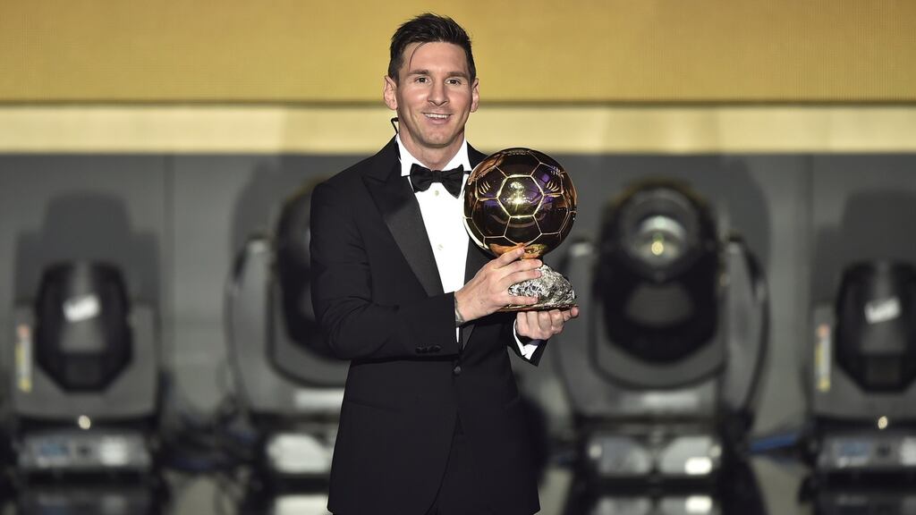 Lionel Messi has won the Ballon d’Or for a fifth time. Photograph: Afp