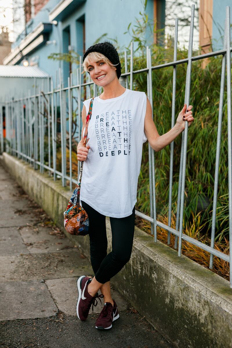 The Breathe tank by Lululemon €70 Brown Thomas; black leggings H + M €14.99; black beanie €25 Lifestyle Sports; Nike trainers from Schuh. Photograph: Bríd O Donovan