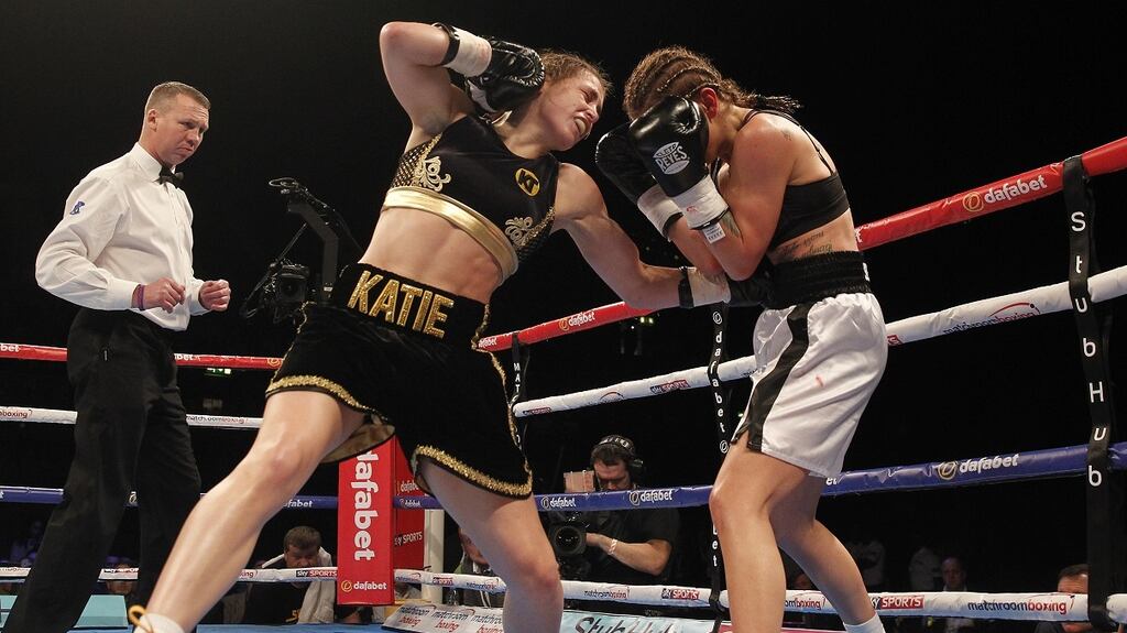 For her professional debut, Katie Taylor took on Poland’s Karina Kopinska at London’s SSE Arena on December 2nd, 2016. Photograph: Lawrence Lustig