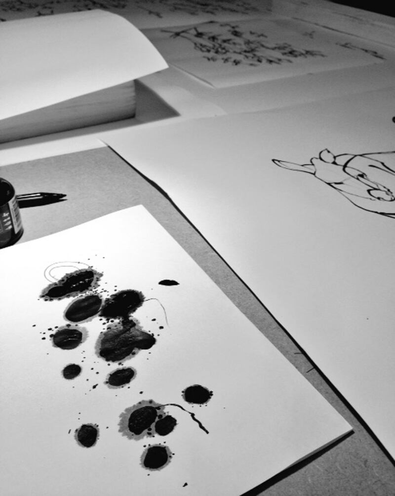 Fuchsia, a work in ink by Yvonne Hennessy