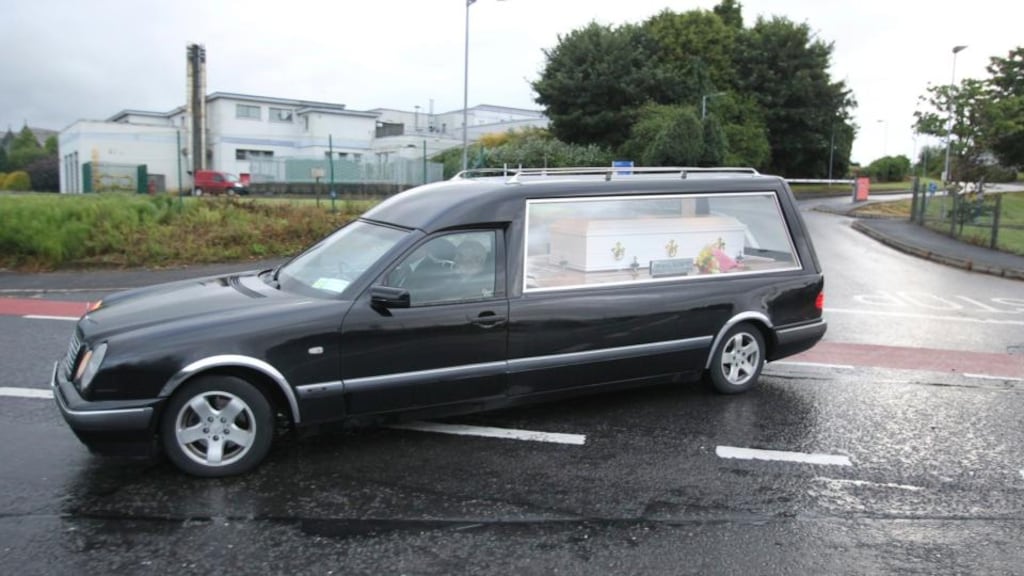 A hearse carrying the coffins of Eoghan and Ruairí Chada leaves Mayo General Hospital yesterday. Photograph: Keith Heneghan/Phocus