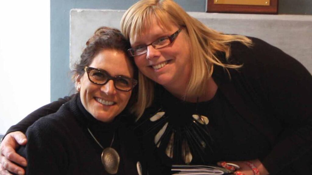 Director Megan Johnston, on right, with artist Anne Labovitz at the Bureau of Radical Accessability in the Model