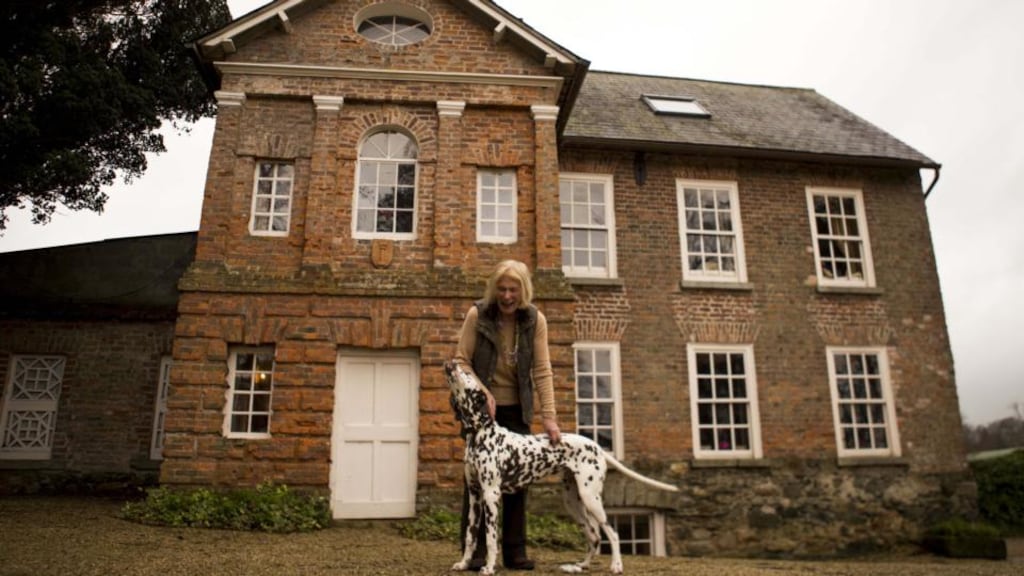 Princess Frances Colonna di Stigliano – born Frances Loftus in Connemara – with her Dalmatian, in front of her 17th century home. Photograph: Barbara Mc Carthy
