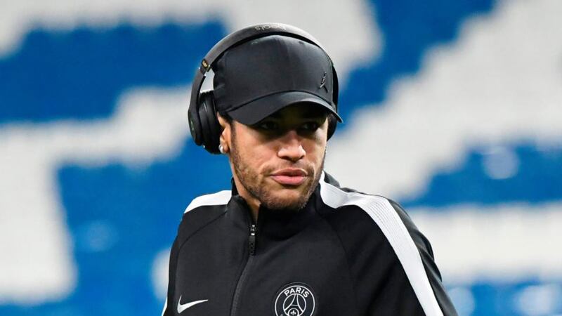 Paris Saint-Germain’s Brazilian forward Neymar at the Santiago Bernabeu stadium in Madrid on the eve of the Champions League football match against Real Madrid CF. Photograph: Christophe Simon/AFP/Getty Images