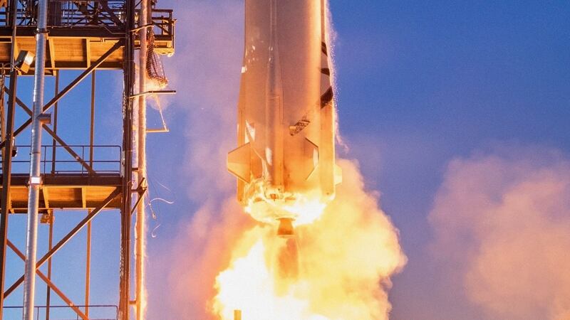 New Shepard, the rocket Jeff Bezos will use to fly into space next month – all going to plan. Photograph: Blue Origin/AFP