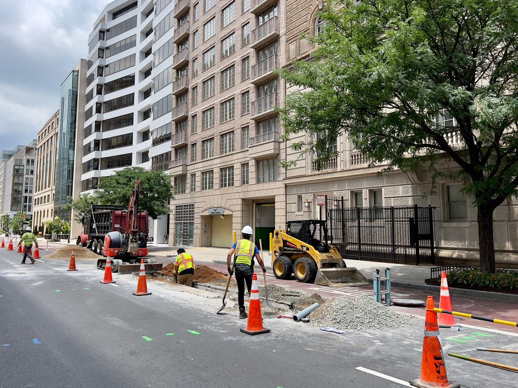 Workers repair a street in Washington, DC. The US economy continued to add jobs in June at a rapid pace, while the unemployment rate held steady at 3.6 per cent. Photograph: Daniel Slim / AFP