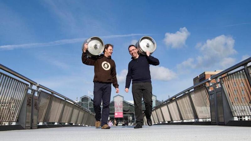 Beer sellers: Cameron Wallace of Eight Degrees and Seamus O’Hara of Carlow Brewing Company. Photograph: Orla Murray/Ark