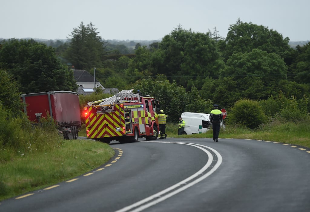 The scene of a fatal traffic collision on the N26 between Foxford and Swinford, Co Mayo, on Tuesday night. Photograph: Conor McKeown