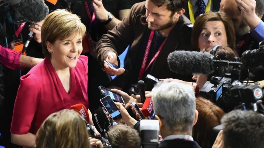 SNP leader Nicola Sturgeon at the Glasgow count declarations. Photograph: Jeff J Mitchell/Getty Images