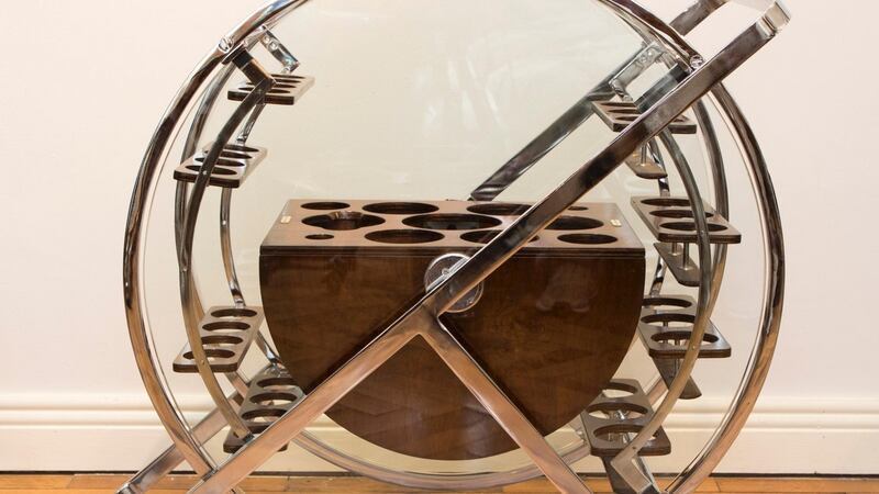 A drinks trolley in walnut and chrome, circa late 1920s, from Niall Mullen Antiques (€7,500). Photograph: Michael Donnelly